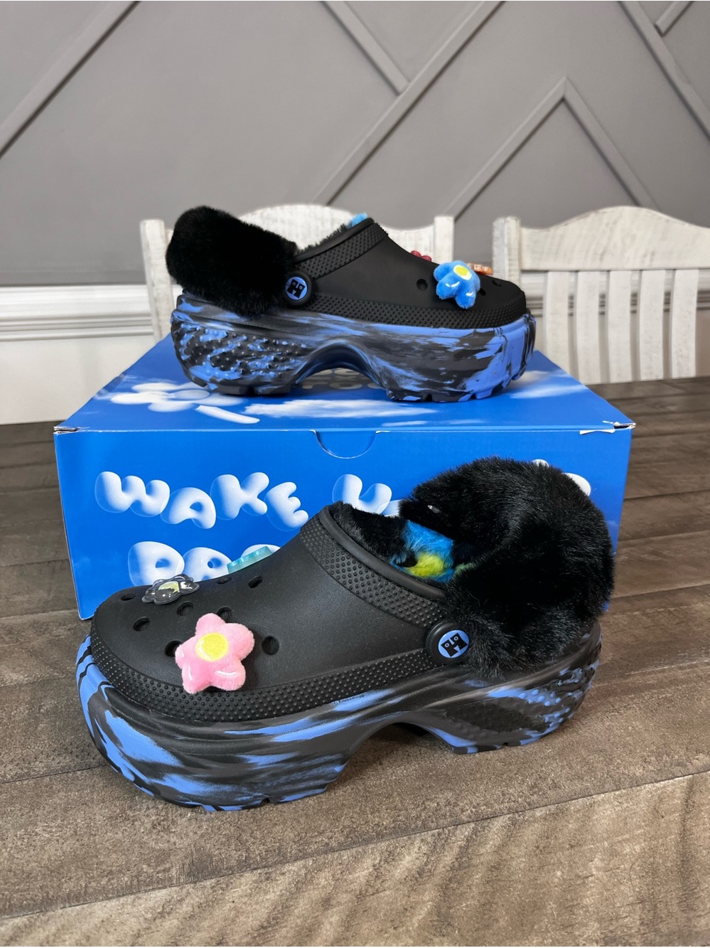 Brand New Happy Socks x Crocs Stomp Lined Clog – Special Edition Black/Teal Sz 9